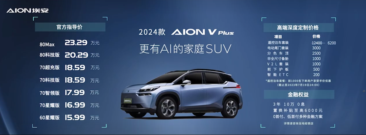 2024款A(yù)ION V Plus上市 售價(jià)15.99-23.29萬元
